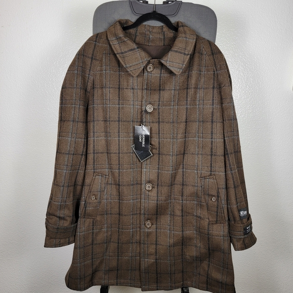 Stacy Adams Men's Dan R Five Button Reversible Wool Top Coat Size 46